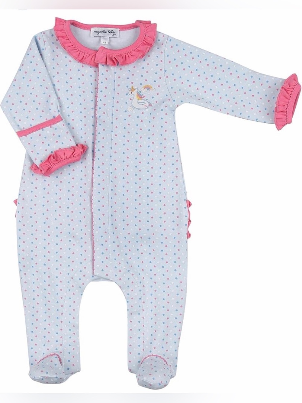 MAGNOLIA BABY Unicorn Floatie Embroidered Ruffle Footie- 6M
